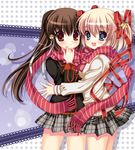  bad_id bad_pixiv_id blonde_hair blue_eyes brown_hair kamikita_komari little_busters! long_hair multiple_girls natsume_rin pikomint plaid plaid_skirt ponytail red_eyes scarf school_uniform short_hair skirt striped striped_scarf 