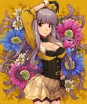  arm_up beyond_the_nobles breasts choker cleavage face floral_background flower gloves goe grey_hair idolmaster idolmaster_(classic) medium_breasts miniskirt pleated_skirt red_eyes shijou_takane skirt solo 