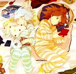  akira_hou bad_id bad_pixiv_id barefoot book brush card closed_eyes clothes digital_media_player handheld_game_console hands inazuma_eleven inazuma_eleven_(series) lying_card male_focus multiple_boys nagumo_haruya nintendo_ds pajamas pillow playing_games red_hair sleeping striped white_hair yellow_eyes 
