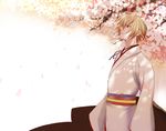  blonde_hair cherry_blossoms hakuouki_shinsengumi_kitan japanese_clothes male obi red_eyes solo wallpaper white 