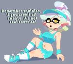  absurd_res animal_humanoid bodily_fluids bottomwear bra breasts cephalopod cephalopod_humanoid cleavage clothed clothing ear_piercing ear_ring english_text female hi_res humanoid humanoid_pointy_ears inkling looking_at_viewer marie_(splatoon) marine marine_humanoid mollusk mollusk_humanoid nintendo open_mouth piercing shorts solo somescrub splatoon sports_bra sweat text underwear video_games yellow_eyes 