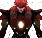  1boy avengers crossover decepticon english_commentary eyes fusion glowing iron_man knockout_(transformers) looking_down marvel red_eyes solo transformers transformers_prime white_background zoner 