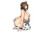  animal_ears ass bell bikini breasts brown_hair cleavage collar cowgirl erect_nipples green_eyes horns houtengeki original short_hair swimsuit thighhighs underboob white wristwear 