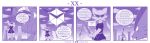  4koma ambiguous_gender anthro braver_(character) clothing comic dialogue dragon duo english_text feral hi_res kobold mask melee_weapon monochrome profanity purple_theme scales scalie text vavacung vein video_games weapon wings 
