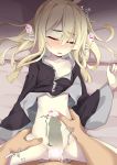  1boy 1girl airi_(ogami_kazuki) blonde_hair blush bottomless censored closed_eyes commentary_request cum cum_in_pussy hair_down hetero highres internal_cumshot lying missionary navel ogami_kazuki on_back on_bed open_mouth original overflow pointy_ears pussy sex sleep_molestation sleeping solo_focus thigh_grab torso_grab vaginal x-ray 