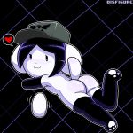  1:1 armwear butt clothing disfigure egg elbow_gloves female gloves hair handwear hat headgear headwear legwear looking_back lying mammal on_front simple_background solo tem temmie_(undertale) thigh_highs undertale video_games white_body 