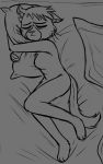  2020 anthro breasts caitian dirty_platypi dr.t&#039;ana eyes_closed featureless_breasts felid female hi_res mammal mature_female monochrome pillow pillow_hug plantigrade sketch sleeping solo star_trek star_trek_lower_decks 