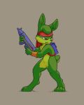  4:5 almar anthro backpack bandanna epic_games featureless_crotch gun jazz_jackrabbit_(series) kerchief lagomorph leporid male mammal rabbit ranged_weapon simple_background solo standing video_games weapon 