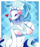  &lt;3 abstract_background anthro anthrofied areola big_breasts blue_hair blush breasts cleavage clothed clothing edit female fur gearfactory hair hand_on_breast huge_breasts looking_at_viewer marine nintendo nipples non-mammal_breasts pok&eacute;mon pok&eacute;mon_(species) pok&eacute;morph primarina smile solo video_games white_body white_eyelashes white_fur 