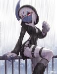  absol anthro anthrofied boots clothing female fishnet fishnet_legwear footwear furgonomics furry-specific_piercing horn horn_piercing legwear looking_at_viewer nintendo piercing pok&eacute;mon pok&eacute;mon_(species) raining red_eyes rilex_lenov solo video_games wet 