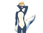  4:3 ambiguous_gender animal_crossing anthro blue_body blue_fur blue_tail blush blushing_profusely chest_fur clothing crotch_tuft digital_drawing_(artwork) digital_media_(artwork) embarrassed erect_tail fur graphite_(artwork) hair hat headgear headgear_only headwear headwear_only hi_res humanoid kicks_(animal_crossing) landscape looking_aside looking_away male male/ambiguous male/male mammal mephitid misutaaurufu mostly_nude nintendo nude null pencil_(artwork) pink_nose red_eyes signature simulated_traditional_(artwork) skunk solo traditional_media_(artwork) tuft video_games white_body white_fur white_hair white_tail 