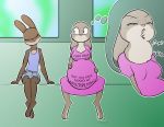  absurd_res anthro belly big_belly blush clothed clothing disney duo eyes_closed female fur headphones hi_res judy_hopps lagomorph leporid mammal oral_vore pregnant pregnant_female rabbit rabbitinafoxden sound_effects swallowing thought_bubble vore zootopia 
