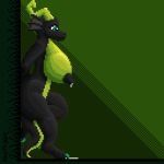  1:1 animated anthro big_breasts big_butt big_nipples black_body black_nipples blush breasts butt claws curvy_figure digital_media_(artwork) dragon dripping_milk female green_background green_body green_claws green_eyes green_horn green_scales hands_behind_back horn kaya_(knockedoutdragon) knockedoutdragon leaking leaning_on_wall looking_down loop milk nipples nude pixel_(artwork) pixel_animation puddle scales short_playtime side_view simple_background solo standing wingless_dragon 