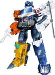  1980s_(style) absurdres autobot blue_eyes clenched_hands draconis130 english_commentary gun highres holding holding_gun holding_weapon mecha no_humans oldschool optimus_prime parody solo standing style_parody transformers transformers_energon weapon white_background 