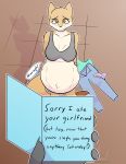  absurd_res after_vore ambiguous_gender anthro bra clothed clothing english_text felid feline female hi_res mammal rabbitinafoxden speech_bubble text underwear vore 