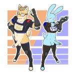  1:1 anthro bran-draws-things bran_(bran-draws_things) canid canine canis domestic_dog duo eyewear goggles gynomorph hi_res intersex lagomorph leporid looking_at_viewer looking_up male mammal number rabbit shiba_inu simple_background spitz standing toki_(bran-draws-things) ultimate_mating_league 