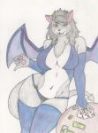 big_breasts breasts canid canine canis clothed clothing colored_pencil_(artwork) female hair hi_res imjim007 lilina mammal solo tongue traditional_media_(artwork) wings wolf 