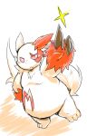  2013 anthro belly blush chiro_(artist) fur kemono nintendo overweight overweight_anthro pok&eacute;mon pok&eacute;mon_(species) red_body red_fur simple_background solo video_games white_body white_fur zangoose 