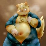  1:1 2013 anthro belly blush bodily_fluids canid canine canis chiro_(artist) clothed clothing domestic_dog humanoid_hands kemono male mammal overweight overweight_anthro overweight_male solo sweat 