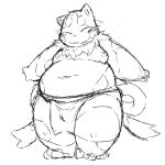  1:1 2013 anthro belly blush chiro_(artist) clothing eyes_closed felid feline kemono loincloth male mammal monochrome moobs nipples overweight overweight_anthro overweight_male simple_background solo white_background 