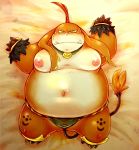  2013 anthro belly bulge chiro_(artist) clothing cute_fangs final_fantasy kemono lying male moobs navel nipples overweight overweight_anthro overweight_male seeq solo square_enix underwear video_games 