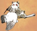  2015 anthro belly biped chiro_(artist) clothed clothing fanfan giant_panda kemono mammal navel red_eyes slightly_chubby solo ursid weapon 