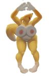  big_breasts breasts digimon digimon_(species) female fur goldmikun humanoid nipples nude open_mouth renamon simple_background solo video_games white_body white_fur yellow_body yellow_fur 