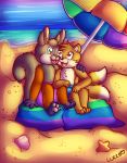  alvar_miles_udell anthro beach bottomwear clothing duo hi_res lucca male mammal miles_prower rodent sand sciurid seaside shorts sonic_the_hedgehog_(series) umbrella young 