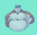  2020 anthro belly blue_background canid canine canis hi_res horkeukamui infinitynebula male mammal moobs nipples obese obese_anthro obese_male overweight overweight_anthro overweight_male simple_background solo tokyo_afterschool_summoners video_games wolf 
