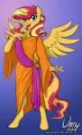 blonde_hair blue_eyes clothing equestria_girls equid female hair hasbro hi_res horn mammal my_little_pony omny87 pose red_hair solo standing sunset_shimmer_(eg) toga winged_unicorn wings 