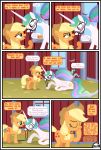  absurd_res applejack_(mlp) blonde_hair blush bridle comic dialogue domination duo equid female female/female female_domination feral friendship_is_magic gutovi-kun hair hi_res horn mammal my_little_pony princess_celestia_(mlp) submissive submissive_female winged_unicorn wings 