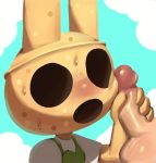  animal_crossing animate_inanimate anthro clothed clothing coco coco_(animal_crossing) digital_media_(artwork) duo empty_eyes erection faceless_character fecharis female female_on_human fingers genitals gyroid handjob hi_res human human_on_anthro interspecies lagomorph leporid lilmoonie male male/female male_on_anthro mammal nintendo penile penis rabbit sex simple_background video_games 