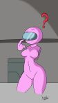  absurd_res among_us arrowheadx_(artist) belly box clothing confused_look digital_media_(artwork) female gesture hi_res human line_art mammal not_furry rubber rubber_suit shaded shadow signature simple_background solo stomach thick_thighs 