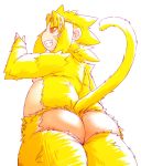  2016 anthro biped butt chiro_(artist) fur haplorhine hi_res journey_to_the_west kemono mammal monkey monkey_king primate simple_background solo sun_wukong white_background yellow_body yellow_fur 