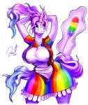  2020 absurd_res anthro big_breasts blue_hair breasts clothed clothing curvy_figure equid equine female front_view hair hi_res horn hourglass_figure lemonart maid_uniform mammal multicolored_clothing multicolored_hair purple_hair rainbow_clothing solo solo_focus thick_thighs tied_hair unicorn uniform wide_hips 