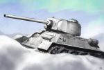  caterpillar_tracks getsuyou_yasumi ground_vehicle military military_vehicle motor_vehicle mountain night no_humans original sky snow snowing star_(sky) t-34 t-34-85 tank 