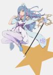  1girl 523_(user_efcm2455) absurdres blue_hair duel_monster floating highres holding holding_staff long_hair looking_down magical_girl purple_eyes solo staff star_(symbol) witchcraft_master_verre yuu-gi-ou 