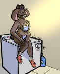  angry anthro beauty_mark big_breasts breasts casual_nudity clothed clothing empskit female hi_res lagomorph leporid mammal marlena mask partially_clothed public rabbit solo vibrating 