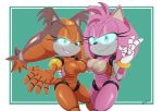  92 amy_rose anthro badger bigdon1992 breasts cybernetics cyborg cyborg_amy cyborg_sticks digital_media_(artwork) duo eulipotyphlan female genitals hi_res looking_at_viewer machine machines mammal mustelid musteline nipples nude pink_body pussy robot simple_background smile sonic_boom sonic_the_hedgehog_(series) sticks_the_jungle_badger 