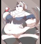  a_raimei alternate_version_at_source anthro belly belly_overhang big_belly breasts canid canid_demon canine demon female fur hellhound helluva_boss holding_object holding_phone loona_(vivzmind) mammal navel obese obese_anthro obese_female overweight overweight_anthro overweight_female phone red_sclera solo white_body white_eyes white_fur 