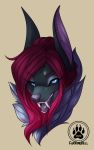  2020 black_sclera blue_eyes canid canine digital_media_(artwork) female feral furkinghell hair headshot_portrait hi_res mammal open_mouth portrait purple_hair simple_background teeth tongue 