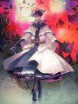  1girl bloodborne boots cane chain covered_eyes dress flower gloves hat ribbon stamen thighhighs weapon white_dress yoshioka_(haco) yurie_the_last_scholar 