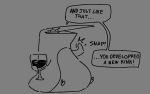  alcohol ambiguous_gender avian beverage bird dialogue monochrome penguin semi-anthro snapping_fingers solo speech_bubble tabuley wine wine_glass 
