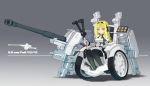  1girl black_legwear black_ribbon blonde_hair blue_eyes cannon commentary_request full_body gradient gradient_background grey_background hair_ribbon highres long_hair looking_at_viewer missile_pod original pantyhose puribate_(helgoland) ribbon sitting solo wheelchair 