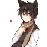  1boy 1o_(ichio) animal_ears black_hair black_vest brown_scarf hair_between_eyes heart highres jiche little_red_hood scarf shirt simple_background smile solo sweater_vest vest white_background white_shirt 