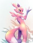  anthro b-epon blep breast_squish breasts butt canid canine claws digimon digimon_(species) ears_back female fox hi_res mammal monster pivoted_ears renamon reyna_(lamont786) shoulder_tuft slim solo squish tongue tongue_out tuft under_boob wave 