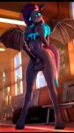 3d_(artwork) 4k 9:16 absurd_res alcohors animal_genitalia animal_penis anthro anthrofied balls bat_pony big_breasts black_bars bottomless breasts clothed clothing cutie_mark digital_media_(artwork) equid equine_penis erection exposed_breasts fan_character flashing flashing_breasts genitals gynomorph hasbro hi_res intersex letterbox looking_at_viewer low-angle_view mammal mostly_nude my_little_pony navel nipples noctilucent open_clothing open_mouth open_shirt open_topwear penis presenting presenting_breasts shirt solo spread_wings standing topwear wings 