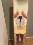  ambiguous_gender anthro blush braixen canid canine fur hi_res inner_ear_fluff mammal mirror moduckten nintendo phone pok&eacute;mon pok&eacute;mon_(species) solo tuft video_games yellow_body yellow_fur も 