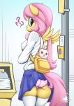  2020 ? anthro anthrofied backpack blue_eyes bottomwear butt clothing equid equine female fluttershy_(mlp) friendship_is_magic hair hi_res legwear mammal my_little_pony mysticalpha panties pegasus pink_hair skirt solo thigh_highs underwear wings 