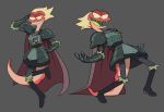  2020 amphibia_(series) amphibian anthro armor boots clothing disney duo female flowerimh footwear hi_res military_uniform newt red_body red_scales salamander_(amphibian) scales sharp_teeth solo teeth uniform yunnan 